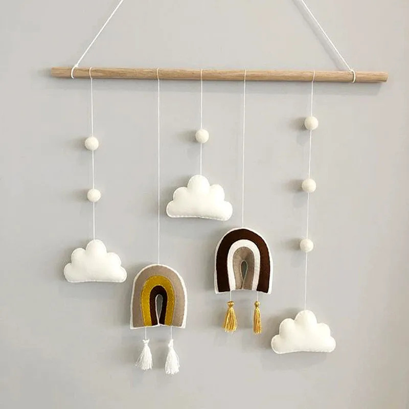 

Ins Nordic Wood Sticks Felt Pendant Wall Hanging Ornaments Newborn Baby Bed Tent Wind Chime Kids Room Decoration Photo Props