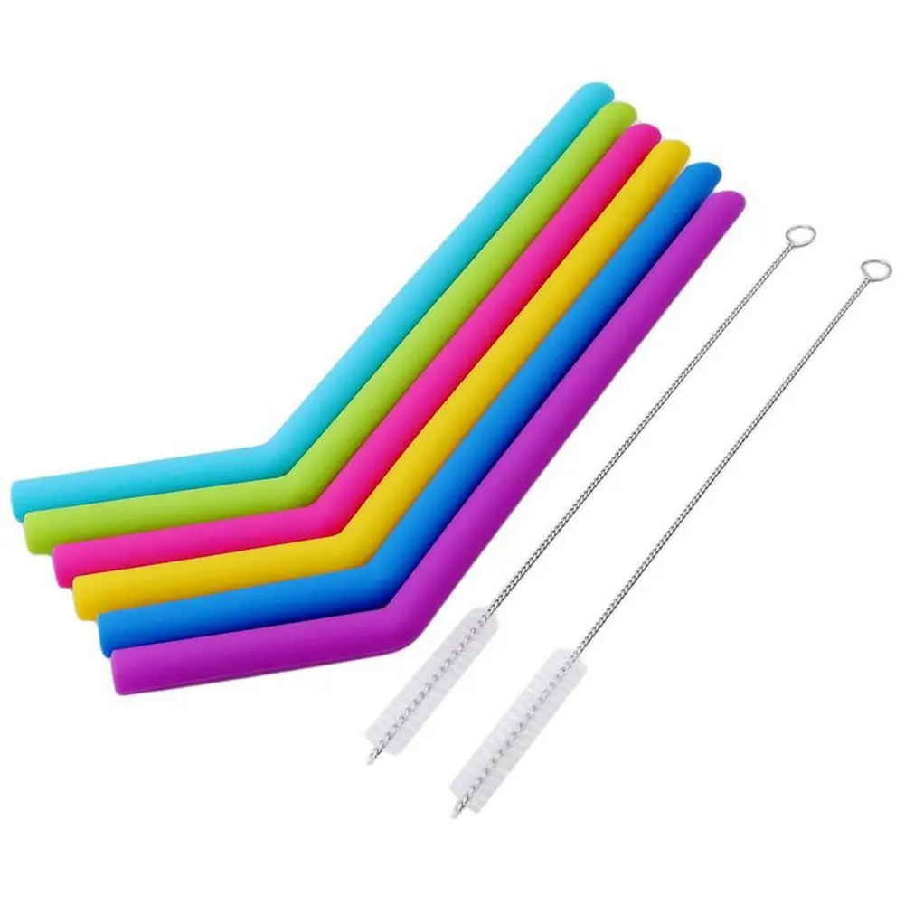 

6pcs/set Reusable Silicone Straws For Birthday Wedding Parties BBQ With 2 Brush