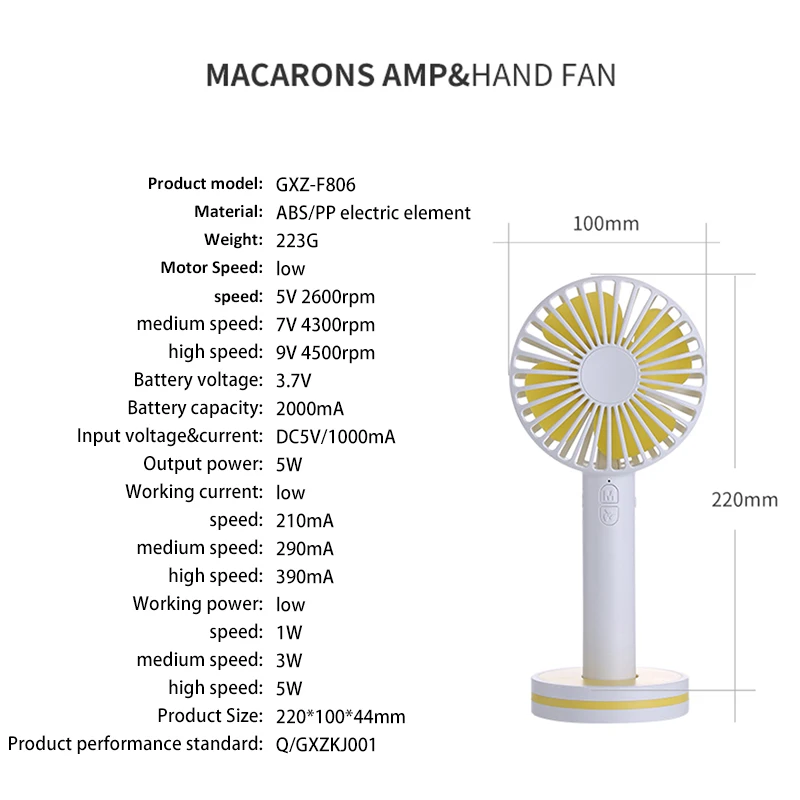 Красочный Макарон вентилятор 2000 mah USB ручной вентилятор мини настольный вентилятор для студентов на открытом воздухе