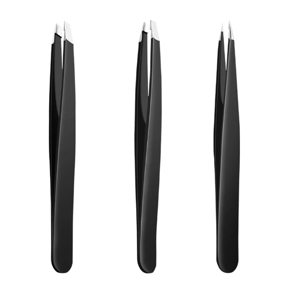 3 PCS /set Eyebrow Tweezers Stainless Steel Point Tip/Slant Tip/Flat Tip Hair Removal Makeup Tools Accessory with Bag case TSLM1