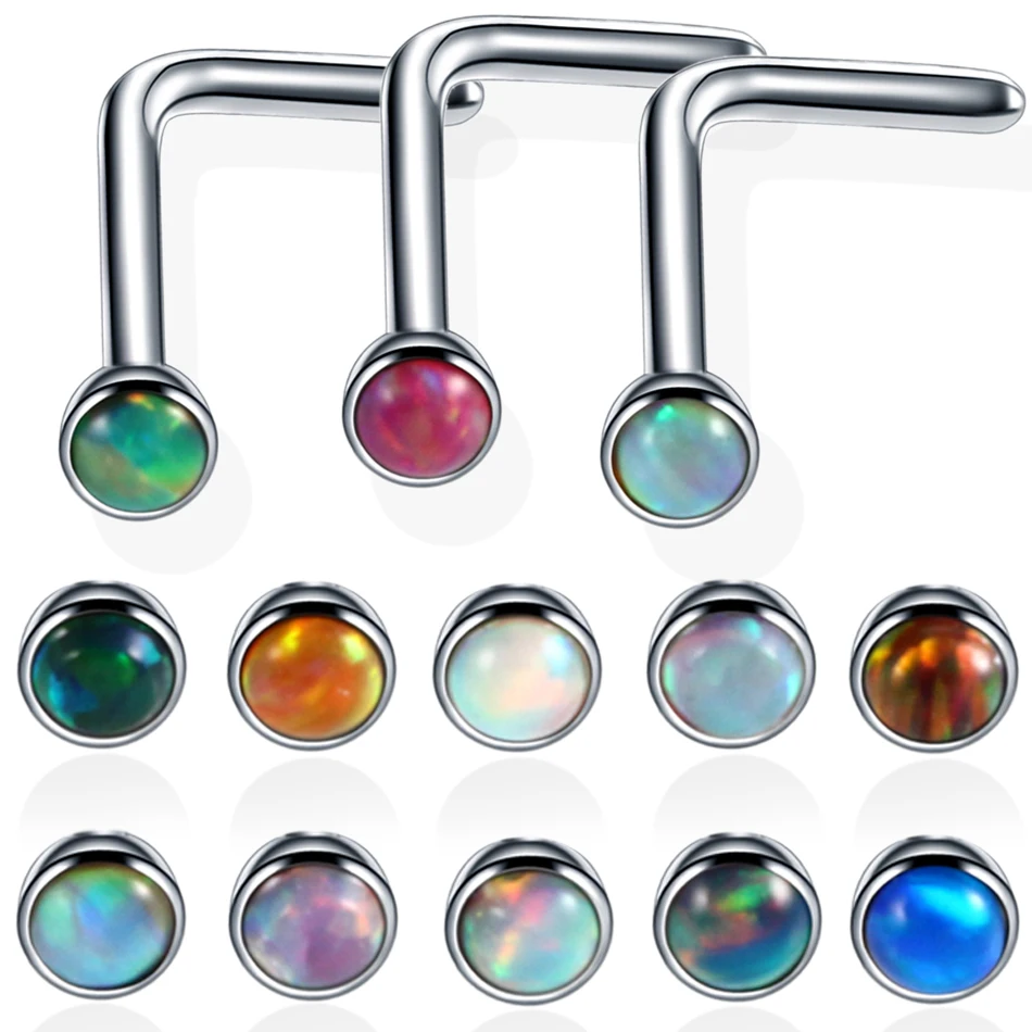 

1PC 20G Steel Opal Stone Nose Rings L Shape Neuspiercing Opal Nose Earring Piercings Nose Stud Rings Sexy Body Jewelry Piercings