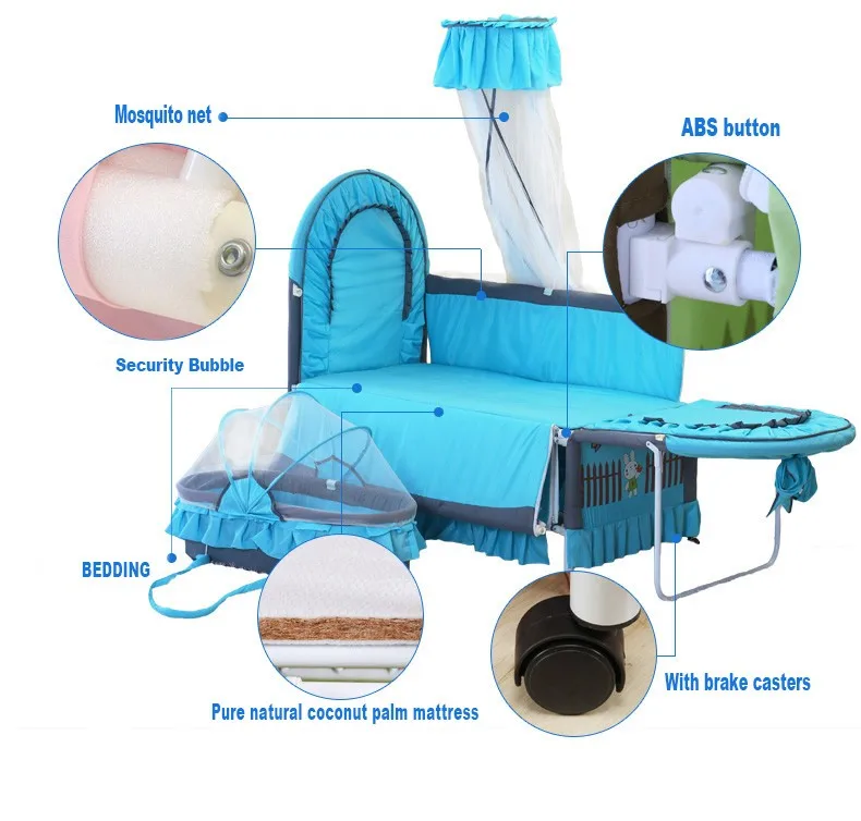 Новая детская кроватка детская кровать с Москитная сетка мат набор портативная складная кроватка с многофункциональной кроваткой для новорожденных новейшая