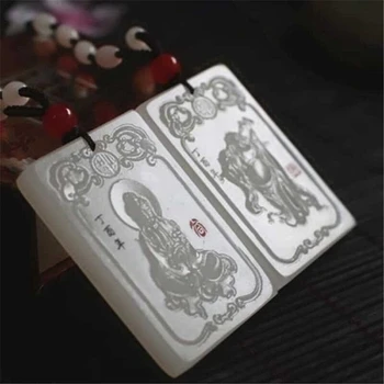 

Natural JADESt carved white Avalokitesvara Pendant Necklace, male and female jewelry gifts can be customized lettering.
