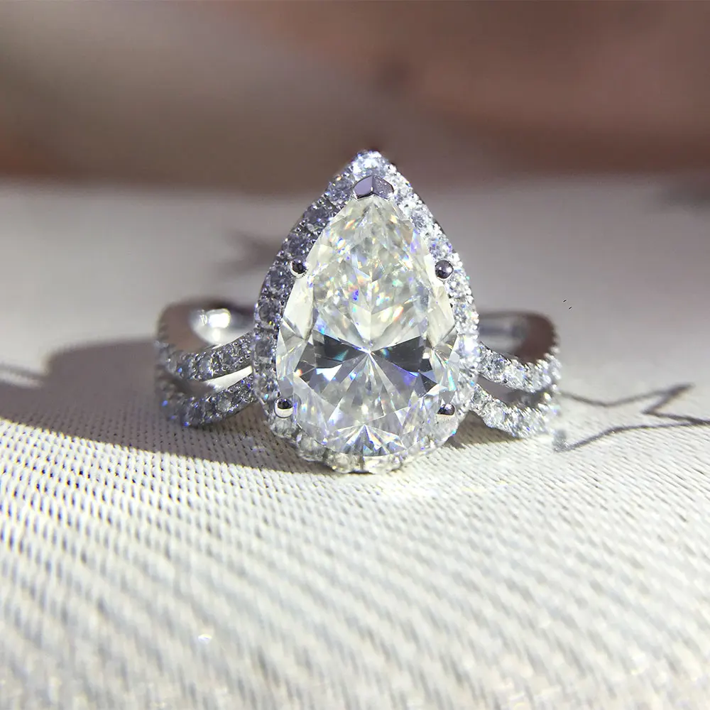 Грушевый бриллиант, Муассанит кольцо Твердое 14 к белое золото 2.5ct карат зубец установить Помолвочное с солитёром кольцо для женщин