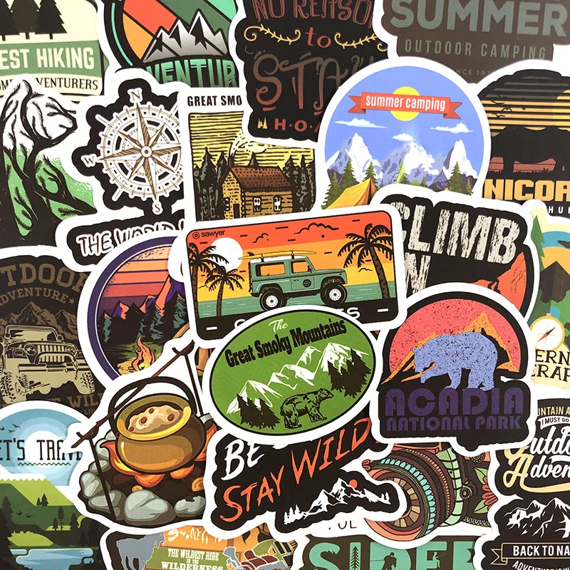 50Pcs/Set Camping Decal Stickers Travel Stickers For Luggage Laptop Skateboard Stickers Moto Bicycle Guitar Fridge pegatinas