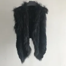 Вязаный жилет из меха кролика с натуральный мех енота меховой