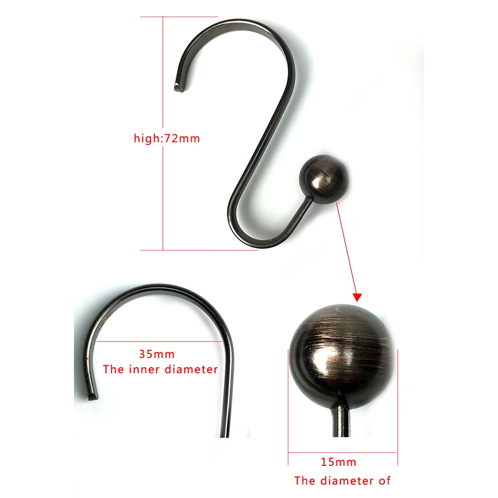 12 Piece Bathroom Iron Spherical Shower Curtain Hook Hanger Holder Bronze Decorative Antique Rack Home Ornaments