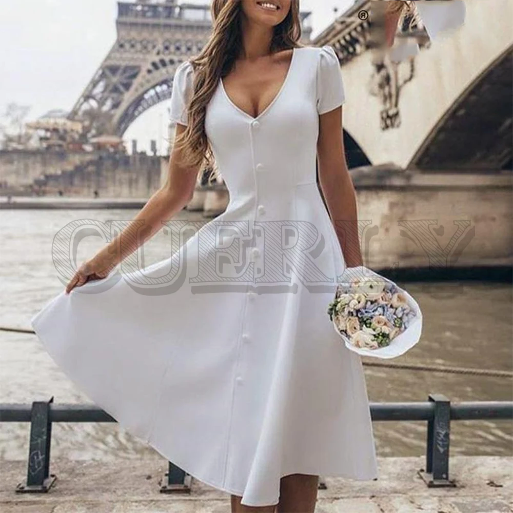 

CUERLY Vintage long white summer dress women Elegant buttons plus size female solid dresses Party ladies party vestidos 2019