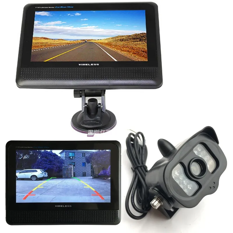 

Wireless Car Rearview camera 7 inch Video Monitor Parking reverse backup camera kit for 12v 24v truck trailer RV Van Bus tractor