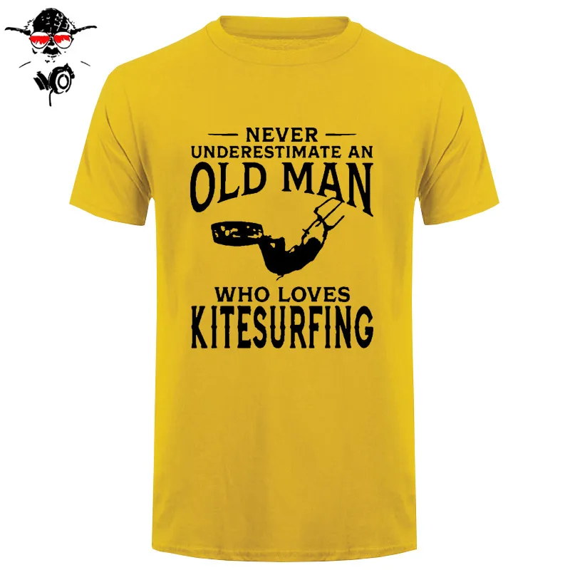 Никогда не недооценивайте старого человека, который любит кайтсерфинга, Мужская забавная футболка, уникальный подарок, подарок, виндсерфинг, сердцебиение, футболка - Цвет: yellow black