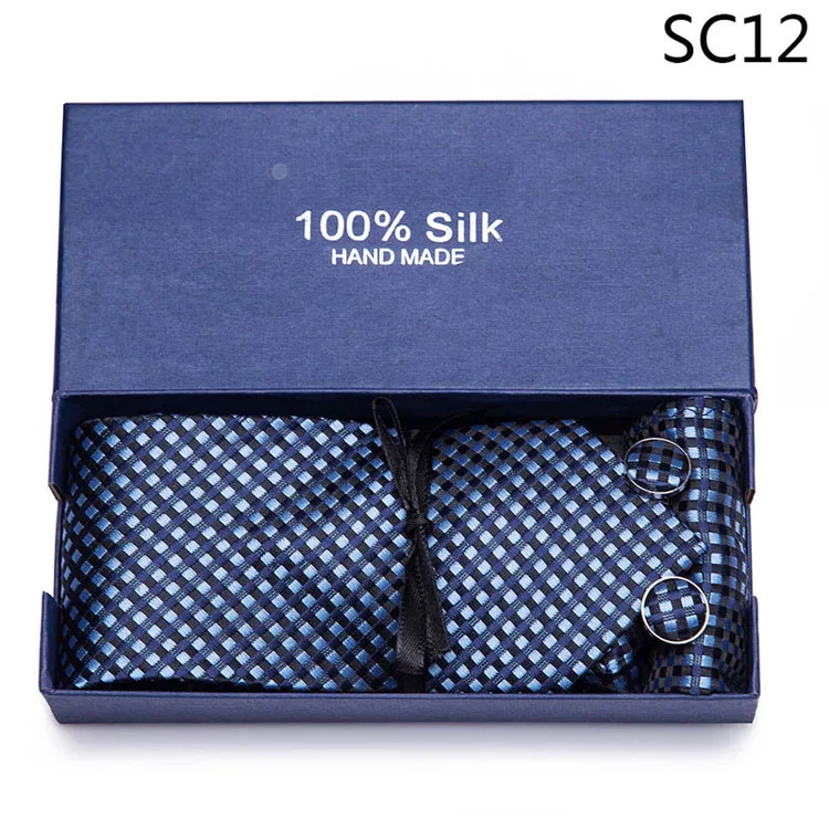 Подарочная коробка Для мужчин галстуки геометрические и Одноцветный галстук 100% шелковые нетканые Галстуки карман Квадратные Запонки