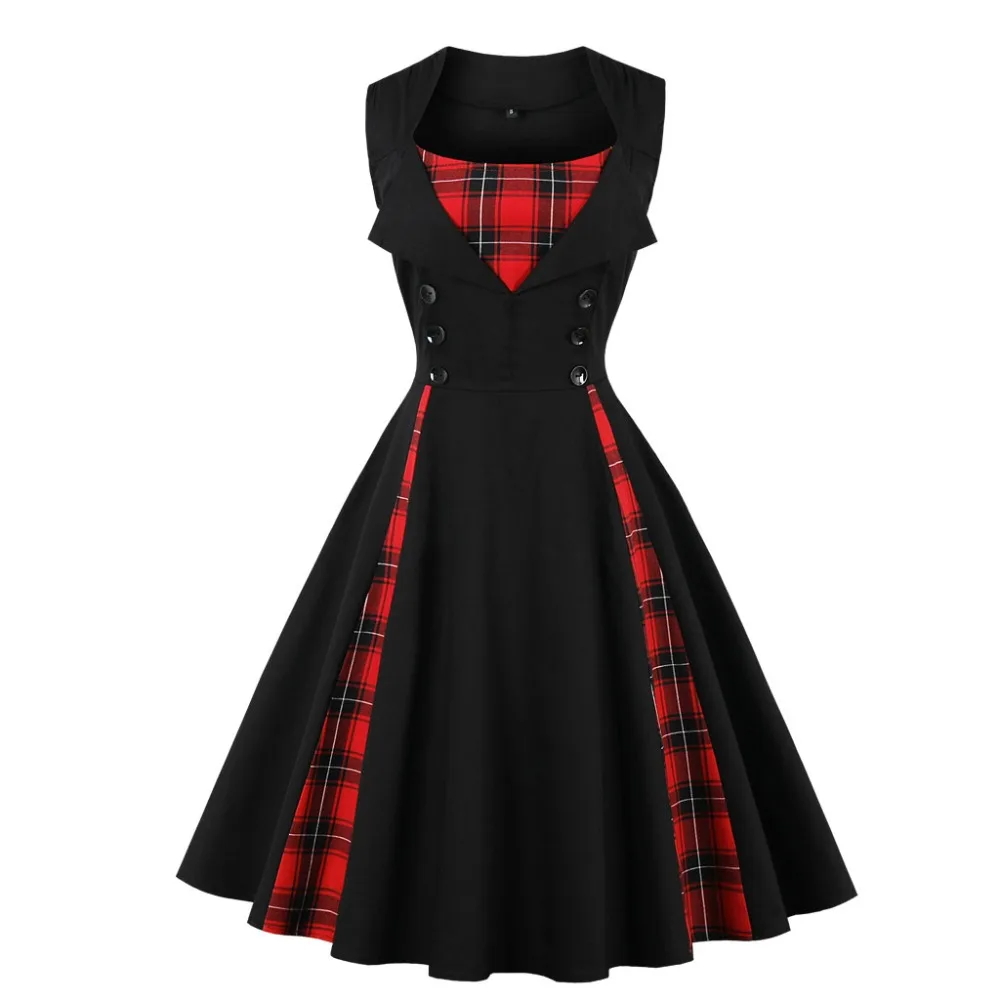 womens red check dress