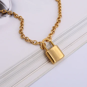 

Men Women Jewelry Gold STAINLESS STEEL lock necklace padlock necklaces & pendants lock chain necklace Choker Metal Collar