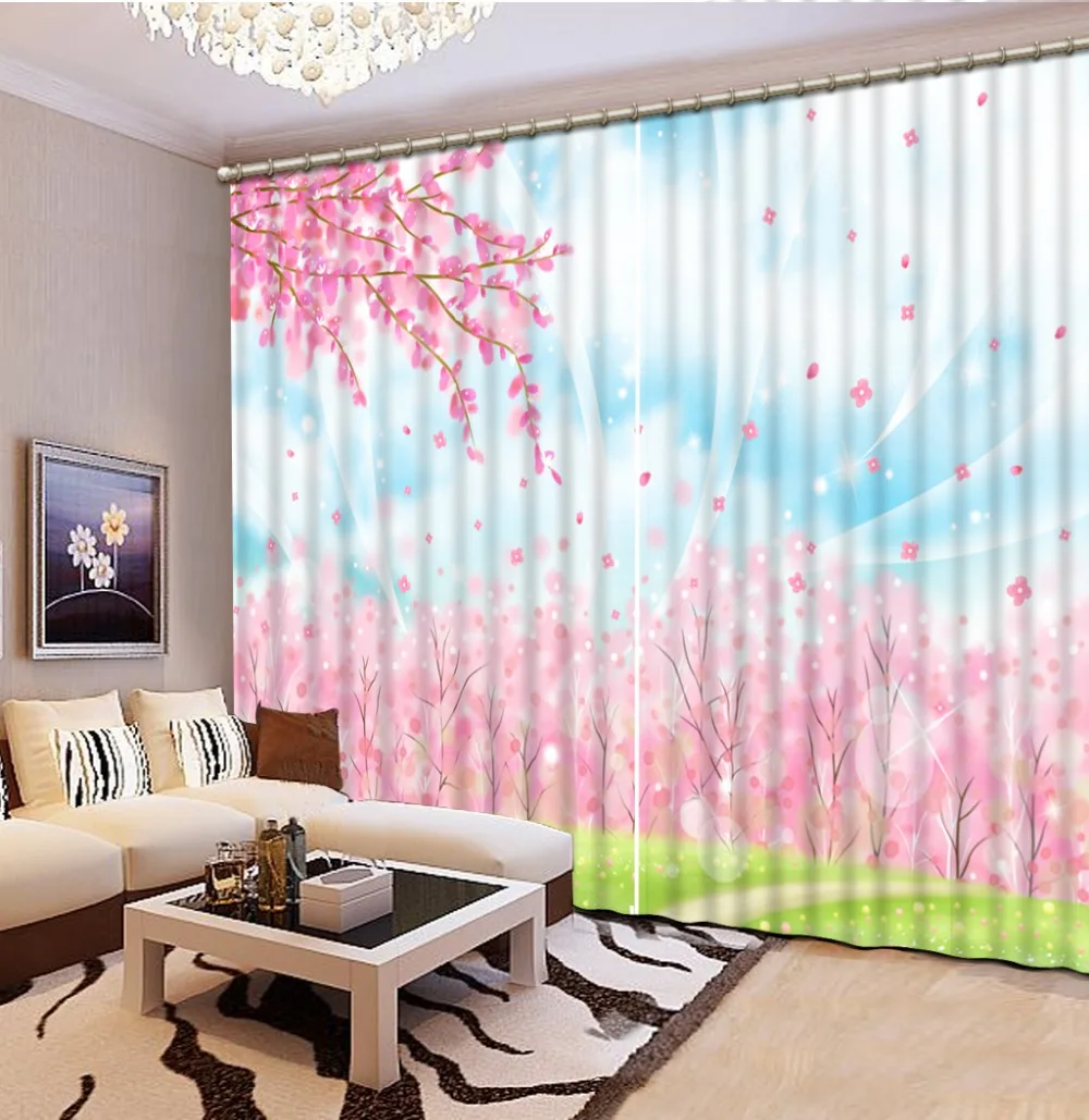 

Curtains for bedroom Hot 2016 Customized 3D curtains Pink scenery Home Decoration