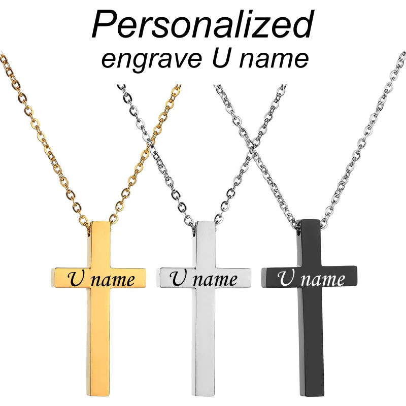 

Personalized Necklace Customize with Your Name Text Stainless Steel Pendant Necklace Christian Jesus Titanium Cross Necklace