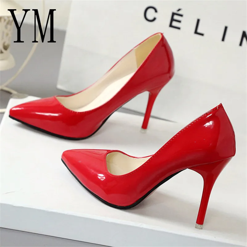 

Low Price HOT Women Shoes Pointed Toe Pumps Patent Leather Dress Shoes High Heels Boat Shoes Wedding Shoes Zapatos Mujer 8.5/4cm