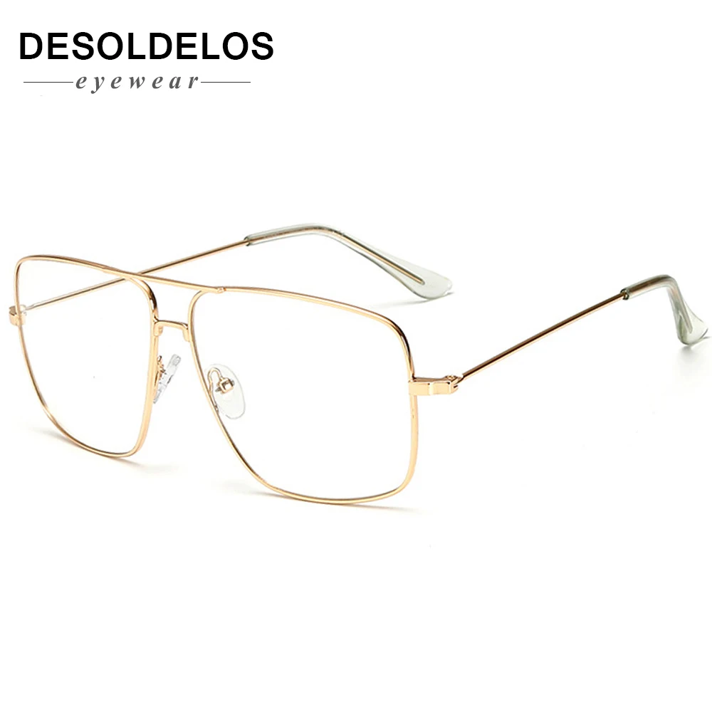 DesolDelos, Ретро стиль, золотая металлическая оправа, очки, мужские, женские, солнцезащитные очки, Ретро стиль, квадратные оптические линзы, очки, Nerd, прозрачные линзы, очки - Цвет оправы: gold