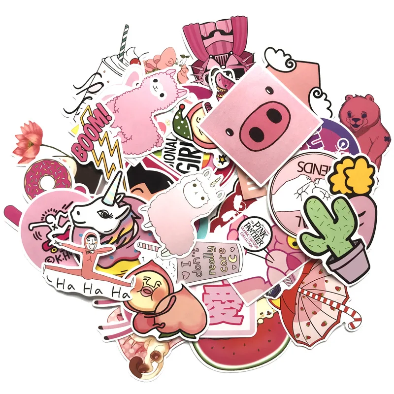 50 pcs/pack Cute Pink Girls Fun PVC Waterproof Sticker Toys For Moto Car & Suitcase Cool Fashion Laptop stickers for children 50 pcs/pack Cute Pink Girls Fun PVC Waterproof Sticker Toys For Moto Car & Suitcase Cool Fashion Laptop stickers for children