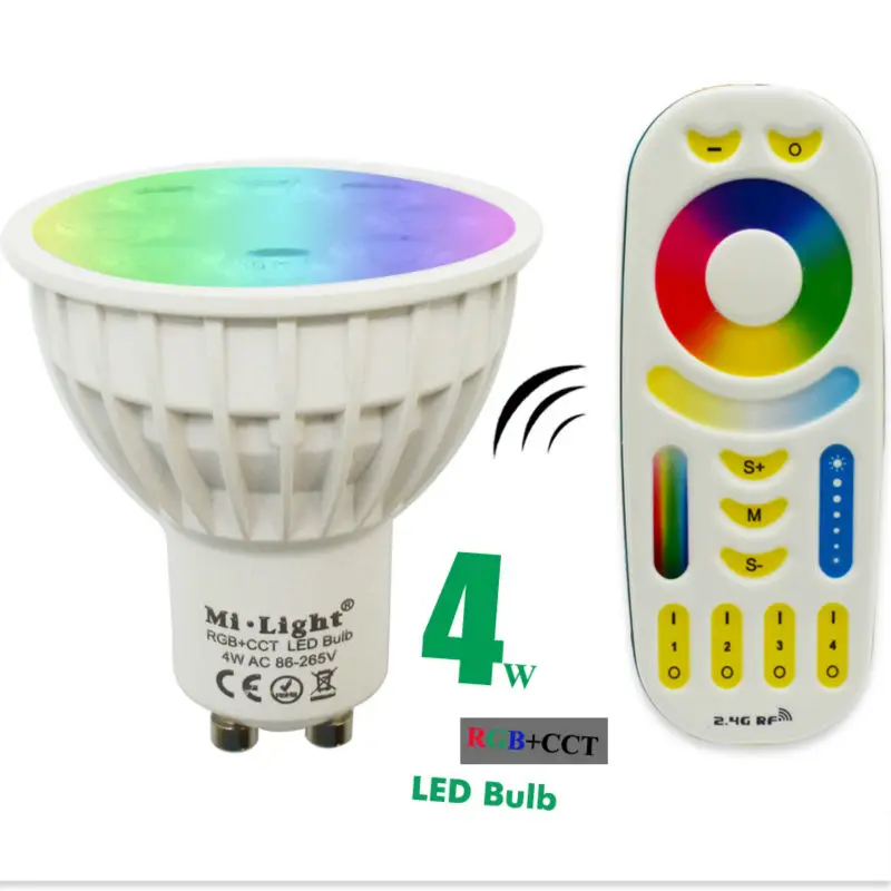 

4W LED Bulb Dimmable 2.4G Wireless Milight Led Bulb Light GU10 RGB+CCT Led Spotlight Smart Lamp Lighting+Remote
