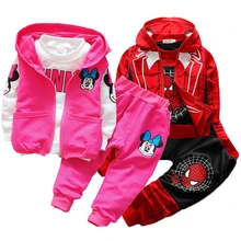 Комплекты одежды для мальчиков и девочек куртка с принтом Микки Мауса+ футболка+ штаны детская одежда комплект из 3 предметов, одежда с человеком-пауком для маленьких мальчиков