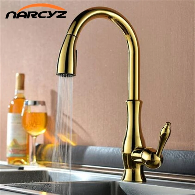 Best Price Kitchen Faucets Gold/Rose Gold Single Handle Pull Out Kitchen Tap Single Hole Handle Swivel 360 Degree Water Mixer Tap XT-142