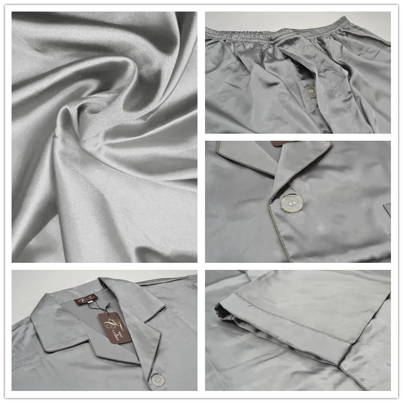 Men's Modern Stain Silk Sleepwear Pajamas Details 1