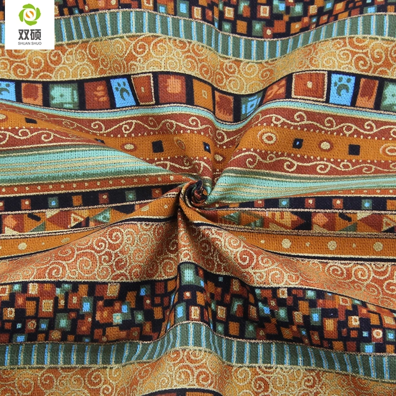 Shuanshuo African Style Cotton Linen vintage fabric DIY Handmade Textile Sewing Patchwork For Bags Dress Clothes 145*50CM M44