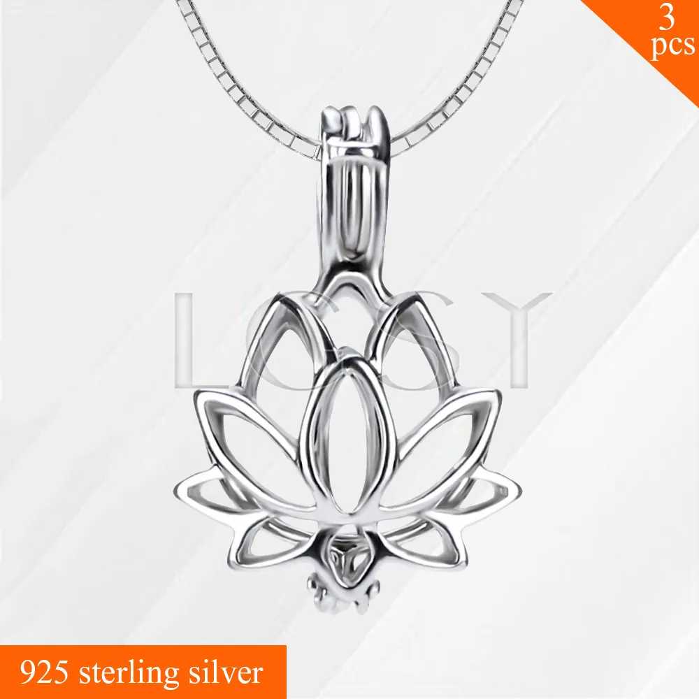 Top Selling Women Lotus 925 Sterling Silver Necklace Cage Pendant Pearl