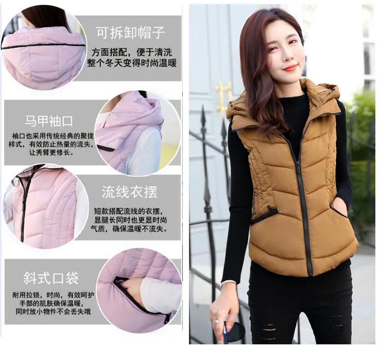 Зимний женский брендовый хлопковый пуховый жилет с капюшоном, ветрозащитный Теплый жилет veste femme, Повседневная утепленная куртка, плюс размер 3XL