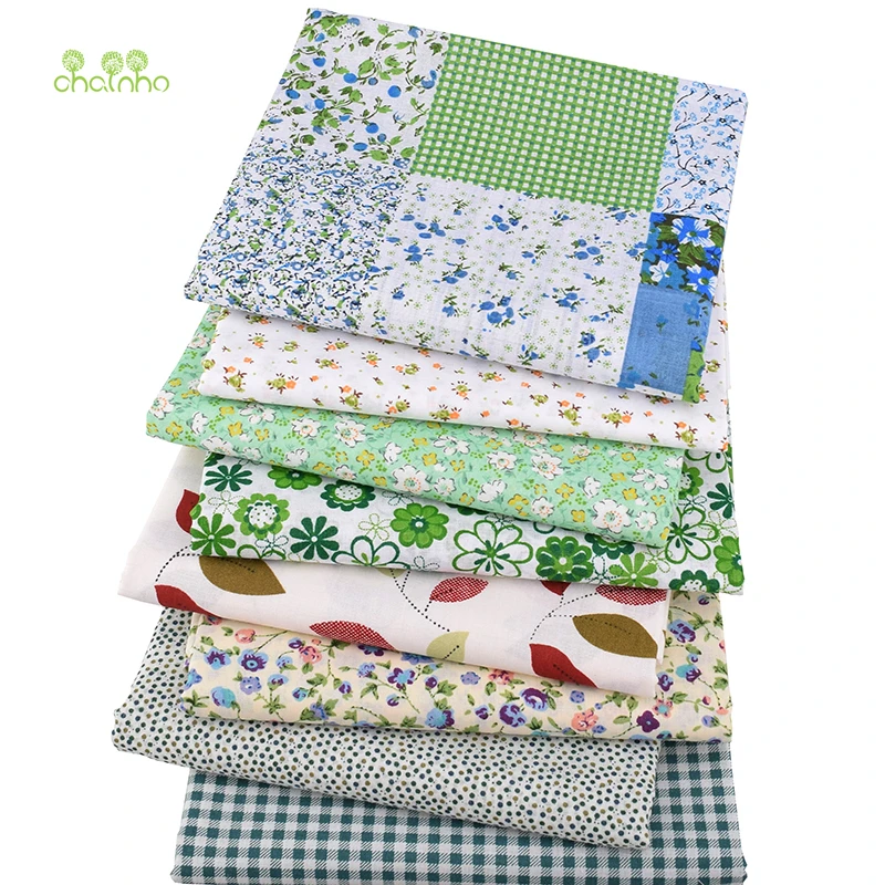 Chainho, 8 шт./лот, Зеленый цветочный, хлопок, простая тонкая ткань, Лоскутная Ткань для шитья и шитья, жировые кварталы материал, 50x50 см