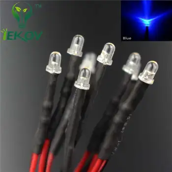 

20pcs 3MM LED Blue 9-12V DIODE Pre-Wired Resistor water clear Round Top 12V DC 20 CM blue