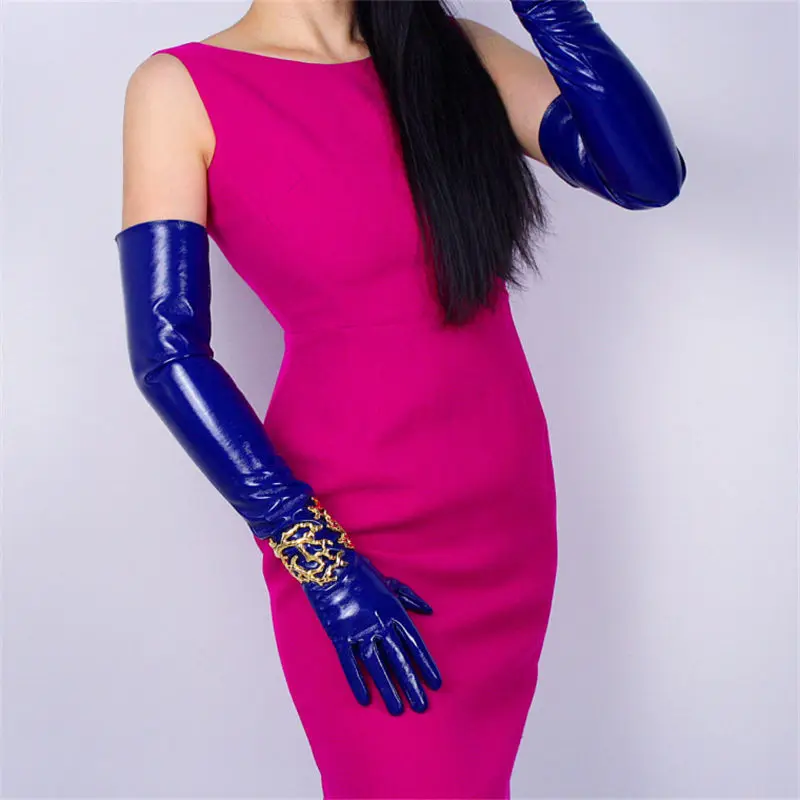 

2020 Fashionable Long Style Patent Leather Gloves Female 60cm Simulation Leather Mirror Bright Leather PU Woman's Gloves PU60
