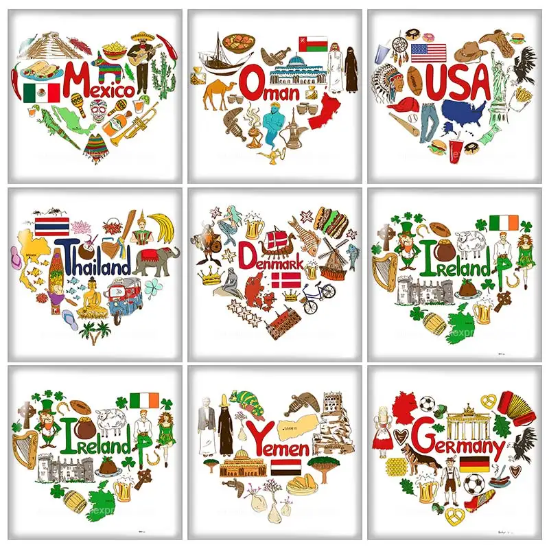 Beauty Love my Country USA Square glass cabochon 10pcs mixed 12mm/20mm/25mm/30mm Size flat back DIY Jewelry Findings FB0090 | Украшения и