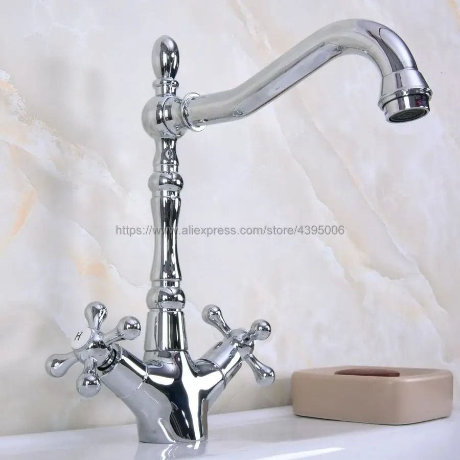 

Polished Chrome Double Handle Bathroom Kitchen Sink Faucet Deck Mount Hot and cold Crane Vanity Sink Mixer Taps Bnf917