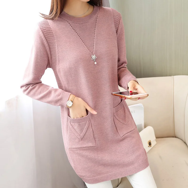 

UPPIN Autumn Winter Women Pullovers Sweater Knitted Elasticity Casual Jumper Fashion Loose O-collar Warm Female Long Sweaters