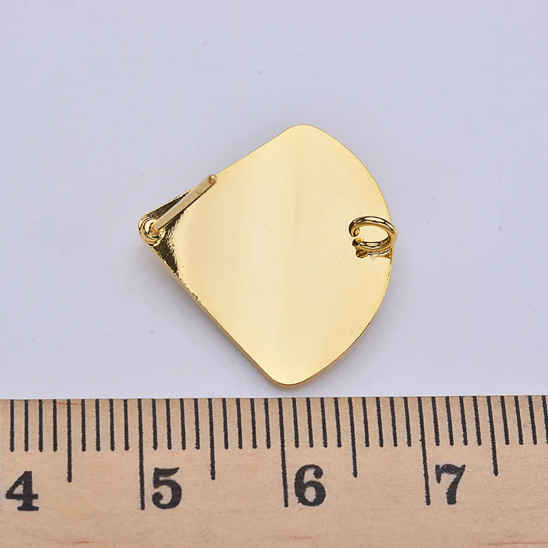 121) 6PCS 20x23MM 24K Gold Color Plated Sector Glossy Surface Stud Earrings High Quality DIY Jewelry Making Findings