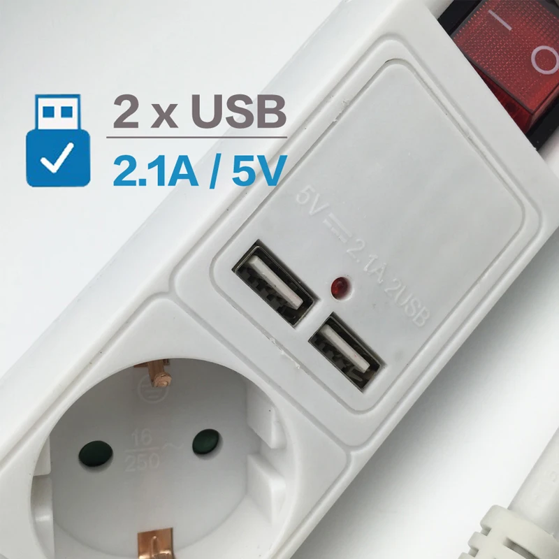 GS CE проверенная розетка питания 4 DE ЕС розетки питания двойной usb зарядный порт 5 V 2.1A электрический удлинитель