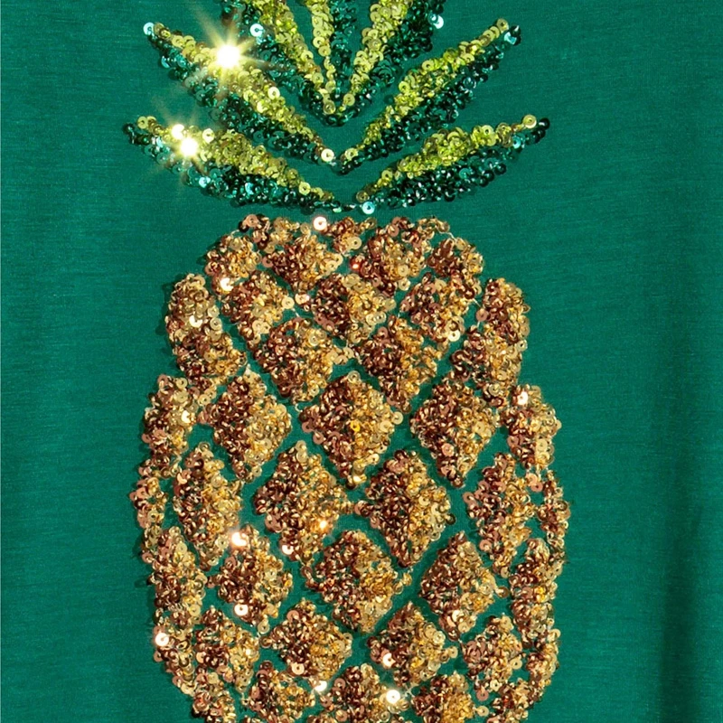 HDY Women T-shirts 2017 Summer Pineapple Sequined T Shirts Beading Tee Women Casual Short Sleeve Green Shirt chemise tube blusa Tops