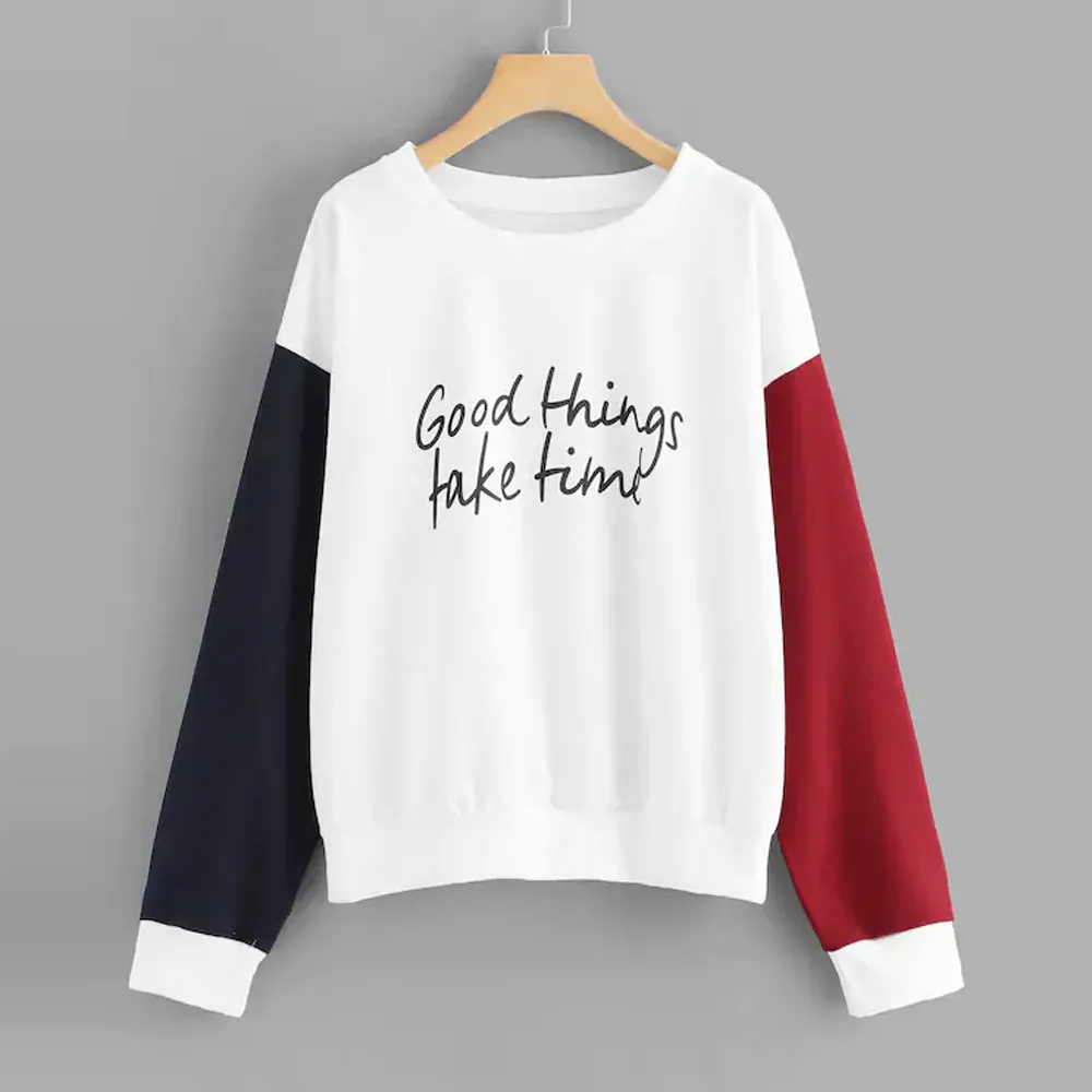 Hoodies Women Long Sleeve Color Block Thick Letter Print Sweatshirt Blouse hoodies and sweatshirt pullover women sudaderas