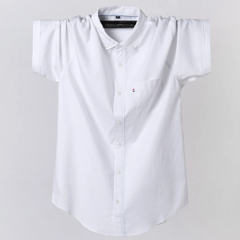 Летняя мужская рубашка люксовый бренд мужские Гавайские рубашки с коротким рукавом из чистого хлопка повседневные свободные синие мужские рубашки размера плюс - Цвет: Белый