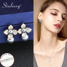 SINLEERY, винтажные серьги-гвоздики с двойным жемчугом и кристаллами в виде цветов, серое шампанское, жемчужные серьги для невесты, свадебные украшения Es334 SSA