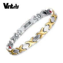 Vinterly женский браслет из нержавеющей стали с цепочкой в виде листьев, золотой био-магнитный браслет для женщин