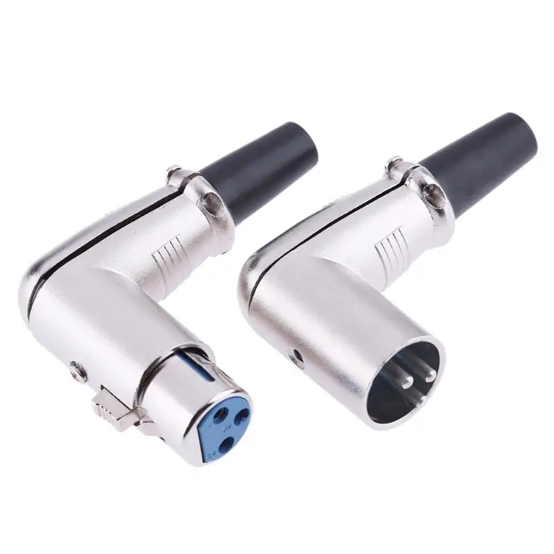 

1 Pair XLR 3 Pin Female Male Microphone Solder Audio Adapter Plug 90 Degree Audio Converter Plugs for Microphone