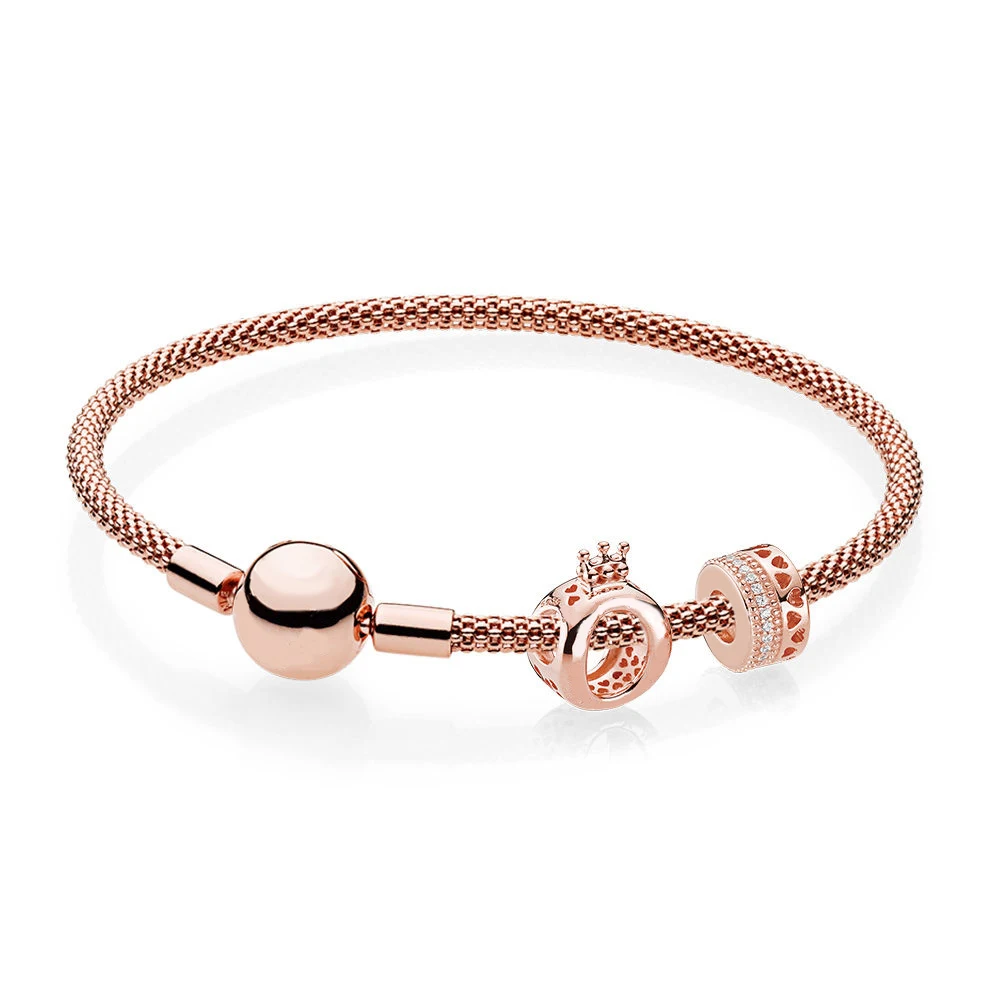 

COSEN 2018 Autumn New 1:1 Original 925 Sterling Silver PAN Rose Crown Bracelet Set Jewelry for Women Gift RAU0487