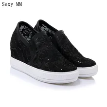 Летние слипоны женские лоферы, увеличивающие рост, на плоской платформе, повседневная обувь на плоской подошве, большие размеры 34-40, 41, 42, 43