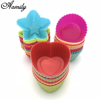 

Aomily 12pcs/Set Silicone Heart/Round/Star/Rose Cupcake Soap Cake Mold Muffin Baking Nonstick and Heat Resistant Reusable Mould
