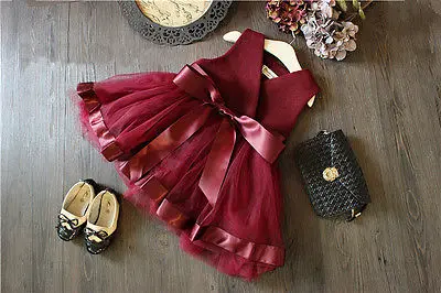 2017 New Kids Baby Princess Girls Dress Party Tulle Bow Gown Brief Cute Formal Fashion mini dress 2 3 4 5 6 7 Years