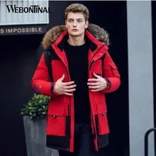 Зимние куртки, мужские парки, теплое длинное пальто, ветрозащитное пальто с воротником из меха енота, толстое пальто с капюшоном, верхняя одежда EW103