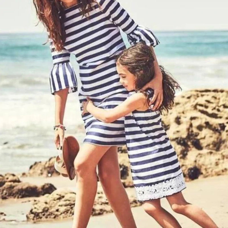 

mother and daughter dresses striped mommy and me clothes family matching outfits look mom mum and baby girls dress clothing