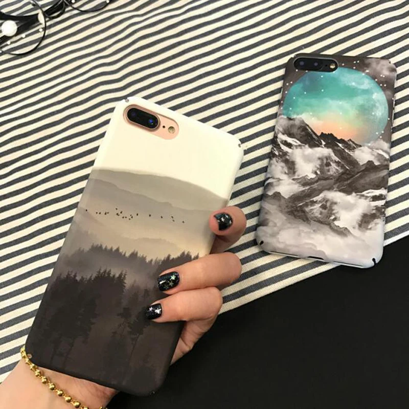 Fundas Coque для Iphone 6 S plus, 7, 7 plus, 6s 6 plus, 8, 8 plus, X Новое поступление природа пейзаж горы Луна рc Жесткий Чехол для мобильного телефона